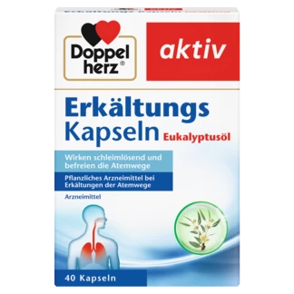 Abbildung der Produktverpackung Doppelherz aktiv Erkältungs Kapseln Eukalyptusöl Frontansicht